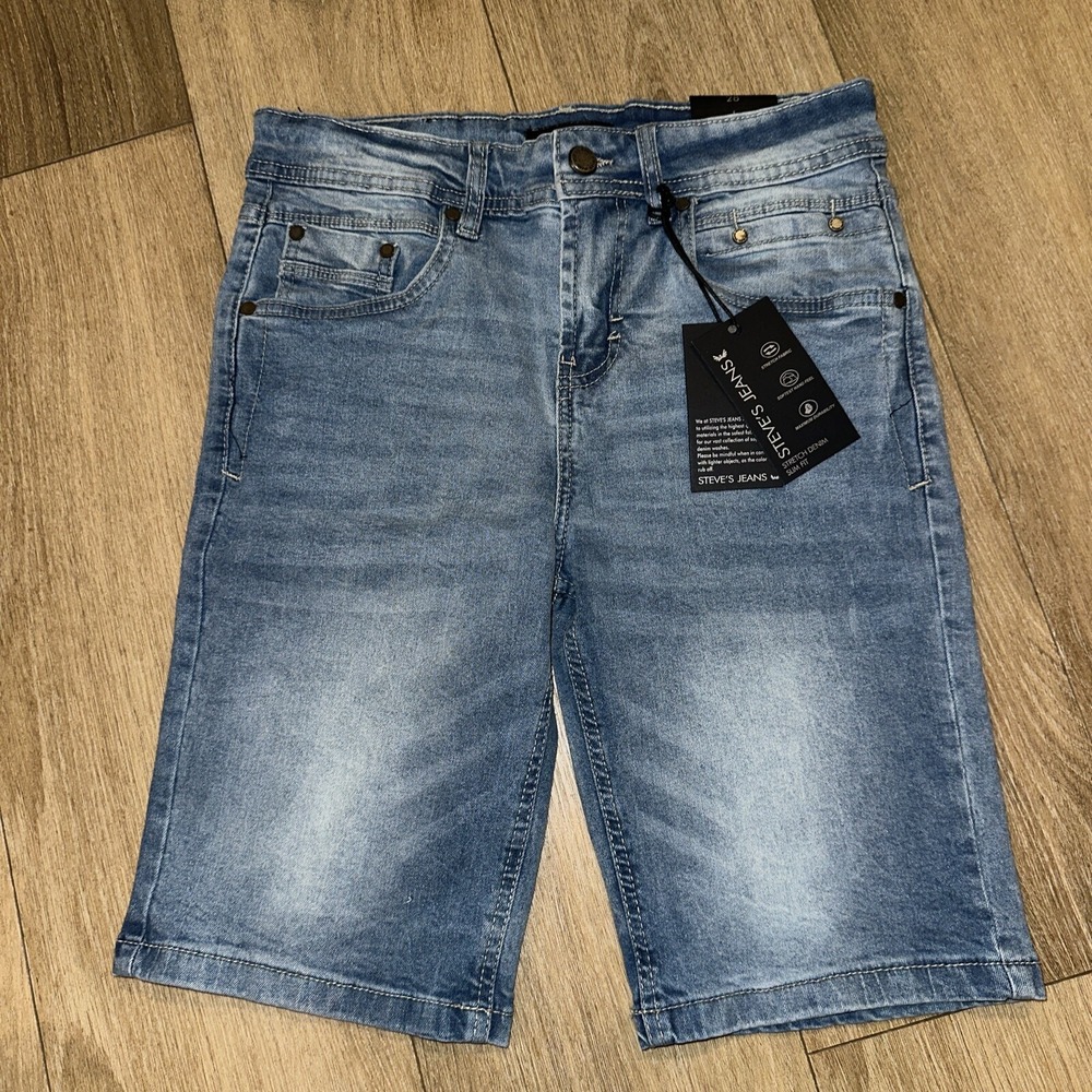 Steve's Jeans Men's Stretch Light Blue Denim Shorts Slim Fit Size 28 10" NEW